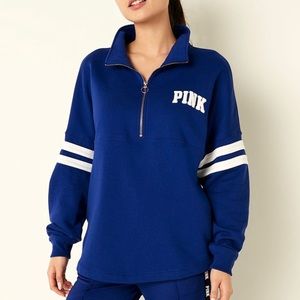 PINK FLEECE OVERSIZED QUARTER-ZIP SWEATSHIRT